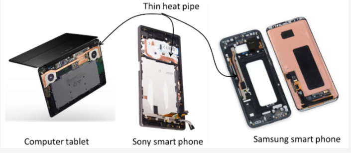 在輕薄平板電腦與手機中使用薄熱管的部分案例